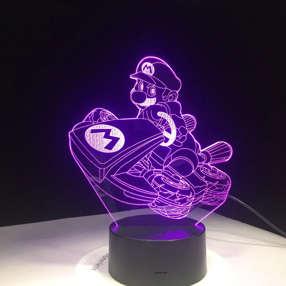 Трехмерная Светодиодная лампа Марио с четырьмя колесами акриловый светодиодный