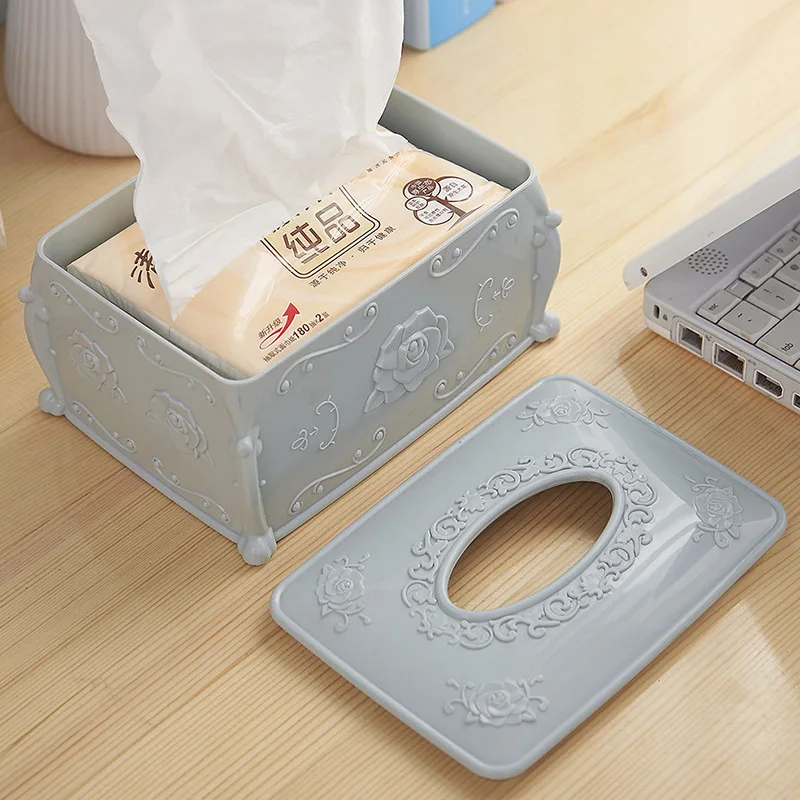 

European Rose Tissue Box Creative Desktop Paper Storage Box Napkin Organizer Kitchen Wipe Case Servilletero Table Decoration 74