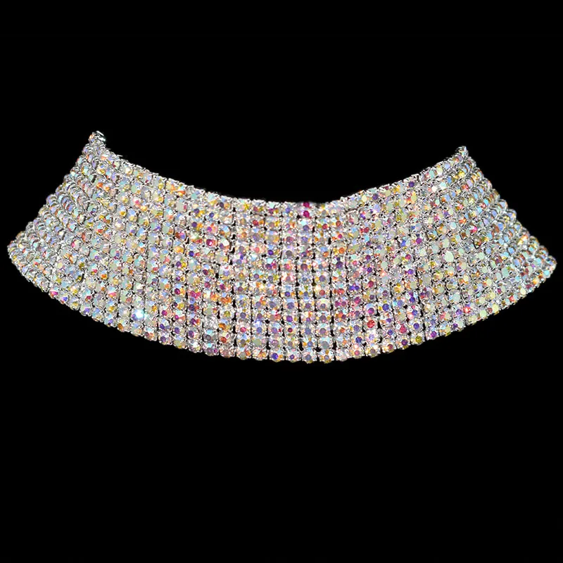 AB diamond 12 rows Женское ожерелье свадебное медное серебряное ожерелье с кристаллами s Стразы Круглый чокер ожерелье для женщин ювелирные изделия подарок - Окраска металла: AB diamond 12 rows