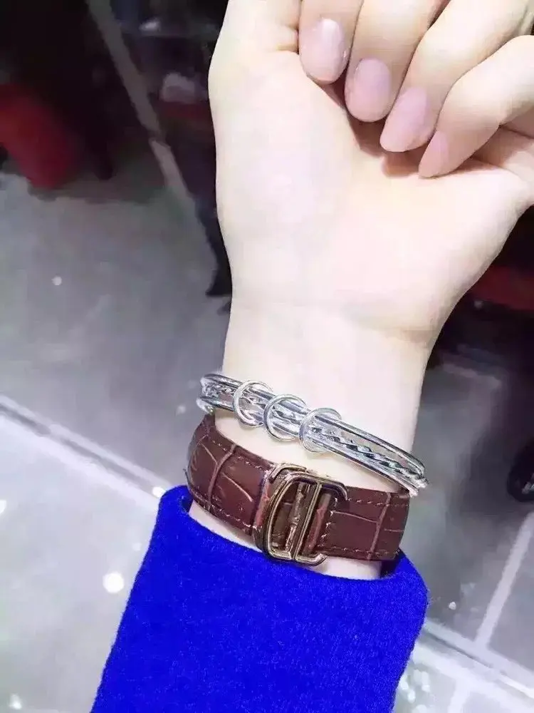 OMHXZJ Европейская мода для женщин и девушек вечерние подарок на свадьбу несколько кругов S990 стерлингового серебра манжеты браслет BA05