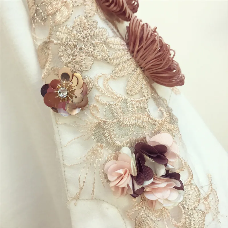 New 2019 Summer Sweet Floral-embellished Embroidery Pullover Crop Top + Sequined Layer Tulle Mesh Skirt Set Women 2 Piece | Женская