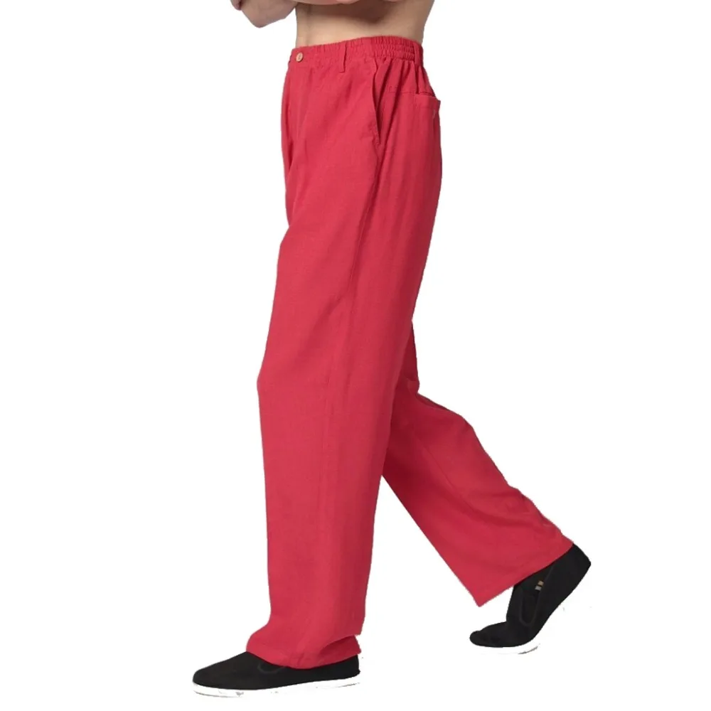 Мужские брюки кунг-фу красные китайские из хлопка и льна M L XL XXL XXXL WNS031810 | Мужская