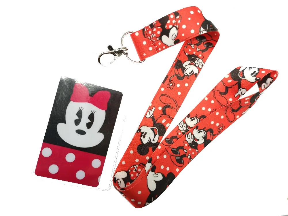 Новинка 1 шт. красные лямки из ПВХ с Минни и Микки Маусом для шеи карточка