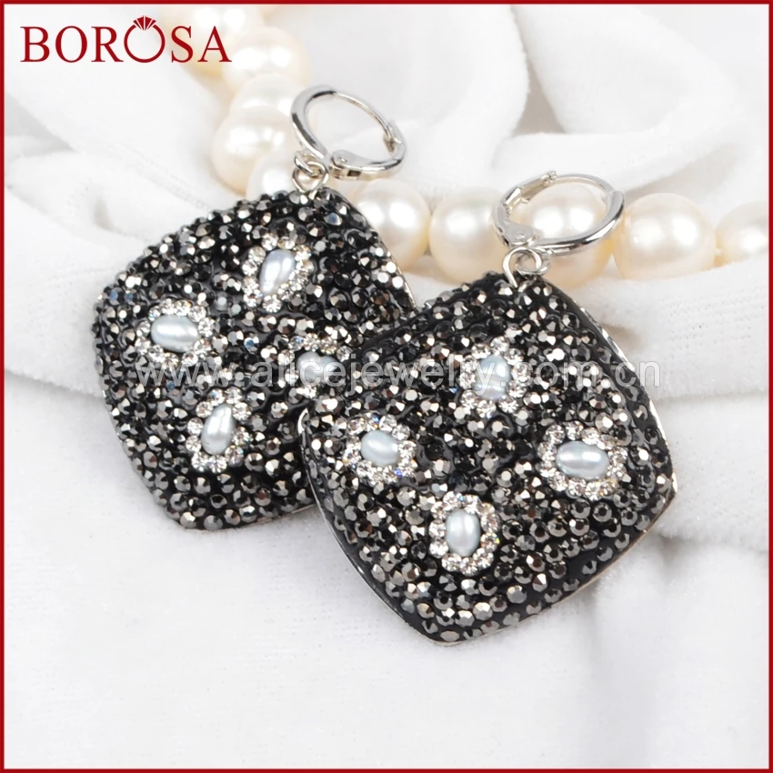 Borosa Мода Drusy камни Серьги для Обувь девочек золото/серебро Цвет ромб Длинные