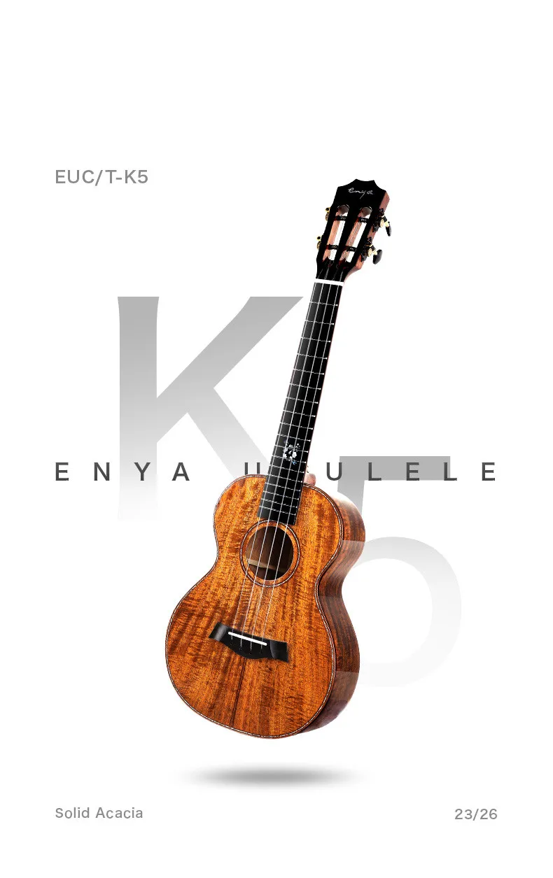 Enya K5 миниатюрная гитара укулеле-5A в Тигровую полоску КоА 4 строки 26 дюймов Гавайская гитара 23 дюймов Гавайские гитары в комплекте с сумкой, тюнером/Капо/ремень/выбирает