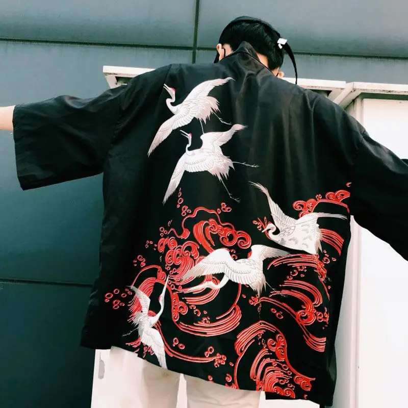 Летние женские мужские топы Yukata модные японские кимоно кардиган рубашка Harajuku Свободная блузка кимоно в традиционном стиле куртка - Цвет: 1