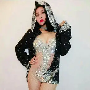 Платье со стразами купальник Черная курточка Для женщин Одежда для ночного клуба, для танцев гимнастический костюм верхняя одежда для выпускного вечера праздничный наряд платье для сцены - Цвет: all Sets