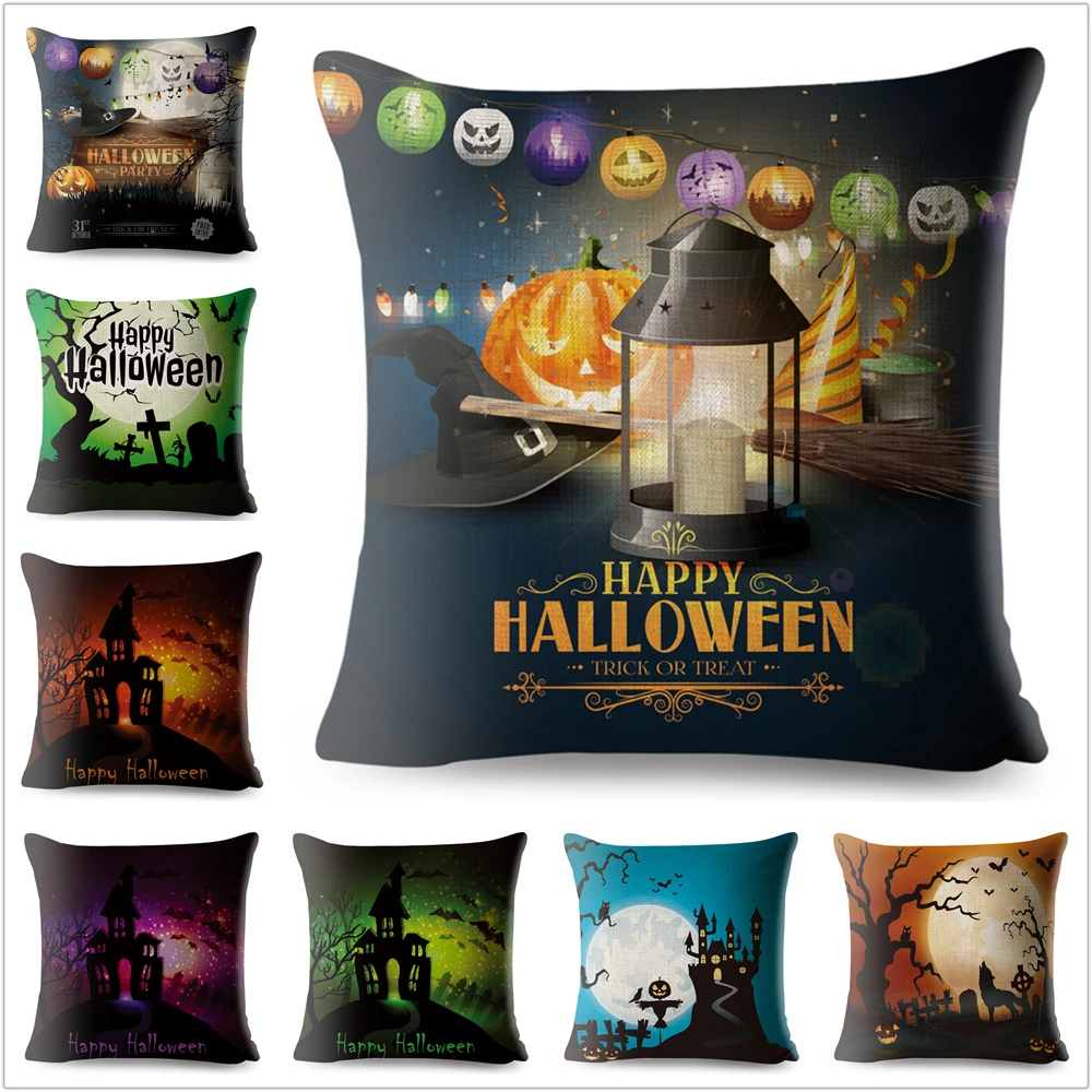 

Happy Halloween Cushion Cover Decor Cartoon Horror Lodge Pillow Case Polyester Pillowcase for Sofa Home Car 45x45 cm