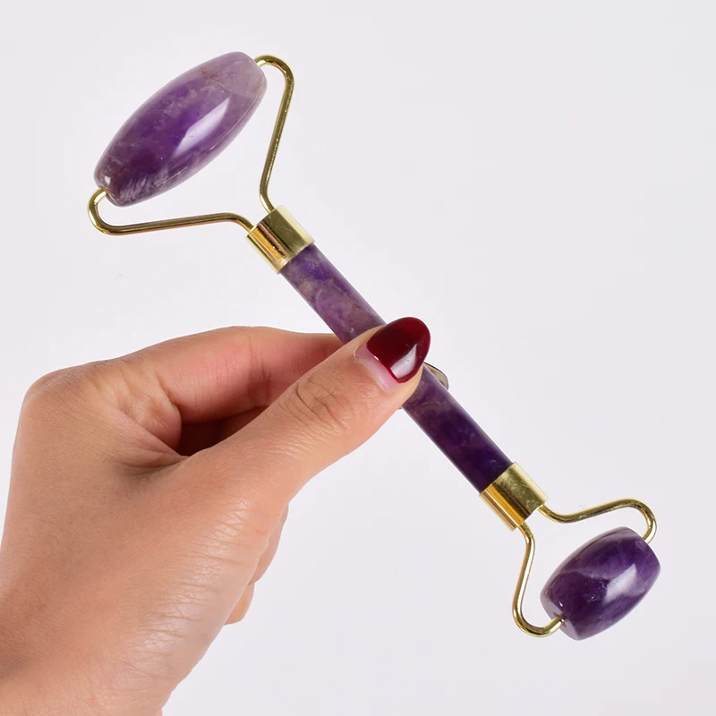 Аметистовый ролик для лица Gua Sha набор инструментов для массажа шеи лица Натуральный Камень нефритовый ролик для похудения против морщин целлюлит красота
