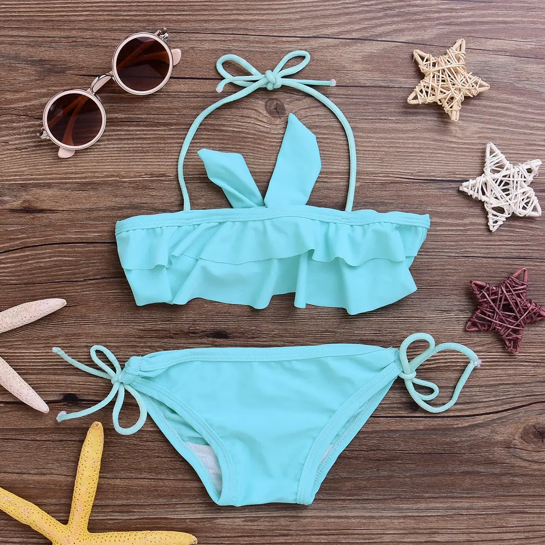 Однотонный бандажный сетчатый Танкини с лямкой на шее для маленьких девочек