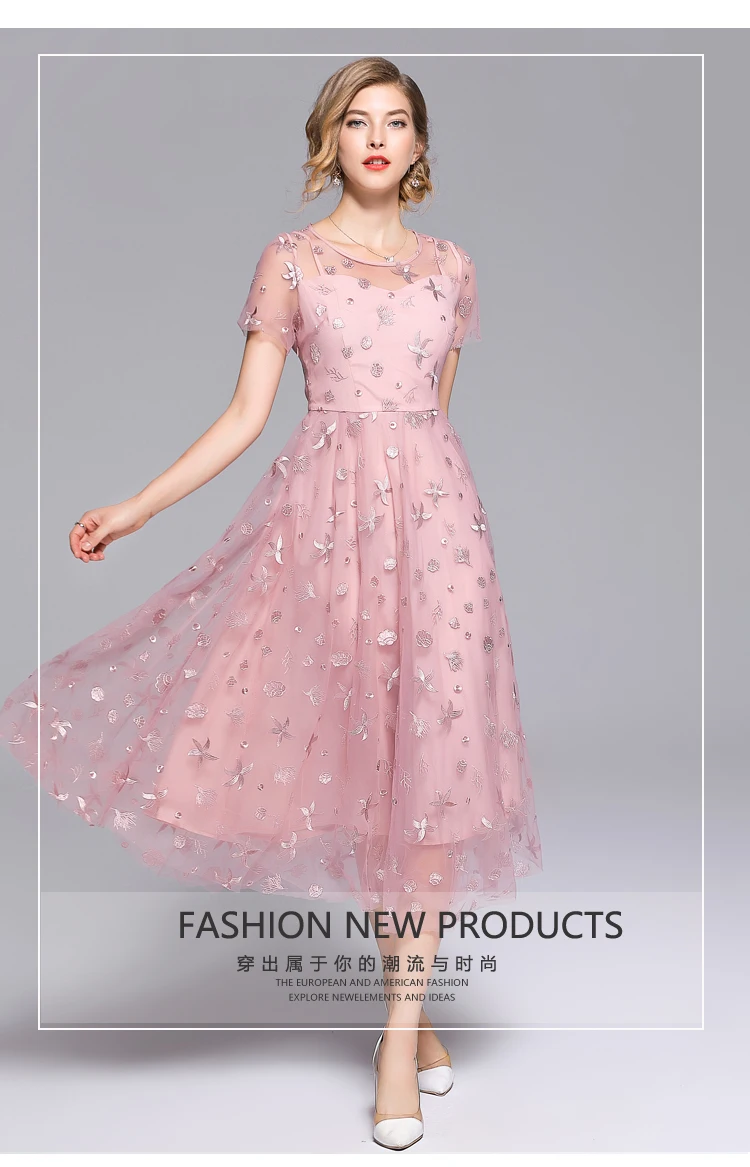 YiLin Kay Высокое качество модные дизайнерские взлетно-посадочной полосы Dress2018 Лето Для женщин короткий рукав Гренадин платье с вышивкой