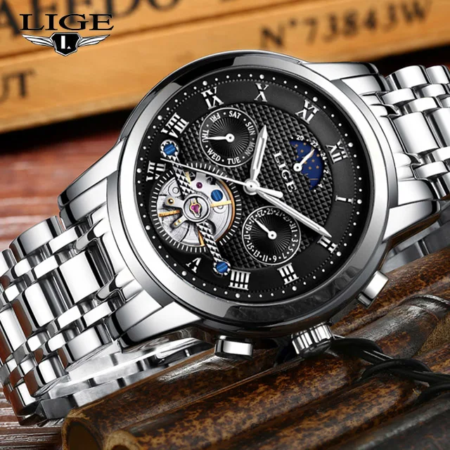 LIGE Luxury Brand Watch Men Casual Watches Mens Waterproof Automatic Mechanical Man Full Steel Sport Wristwatch 9851 | Наручные часы
