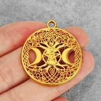 4pcs antique gold hollow filigree moonstar round charms pendants for necklace making jewelry finding 34 5mm