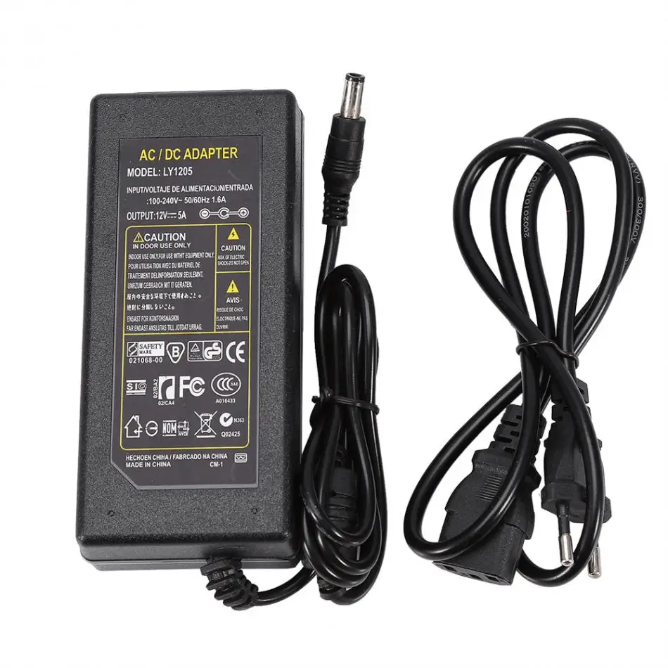 12V 5A 60W адаптер питания полоса света для 5050/5630/5730/3528 SMD светодиодные полосы 5 5*2