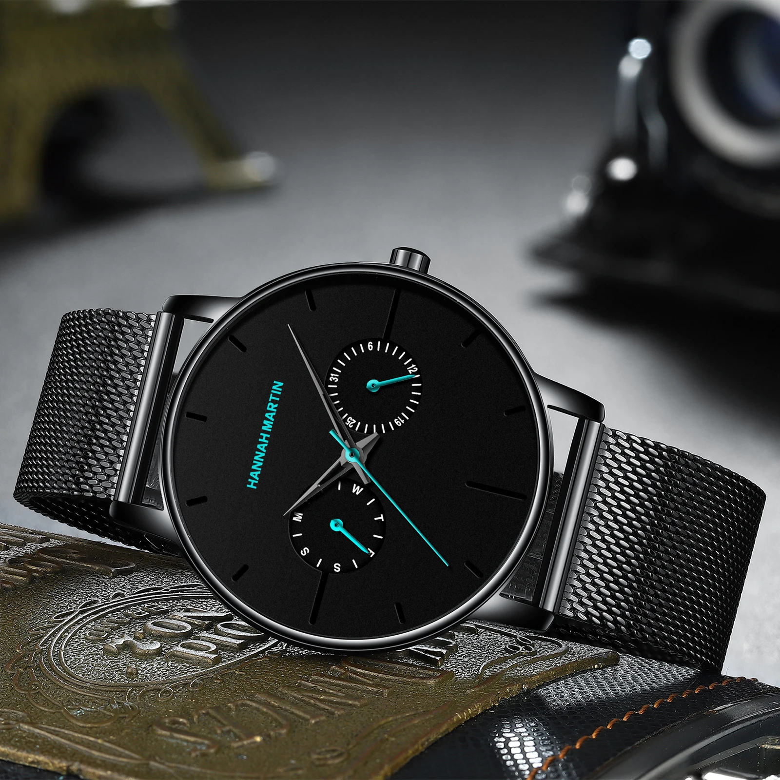 

Hannah Martin Men's Watch Fashion Luxury Top Brand Luxury Quartz Watch Men Casual Slim Mesh Steel Waterproof Sport Watch Relogio