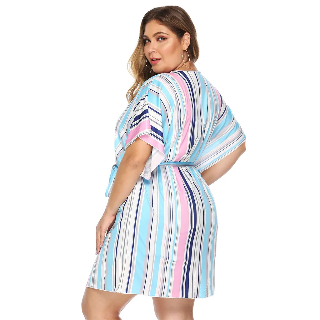 Лето 2020 женская модель накидка в полоску для бикини большого размера кардиган