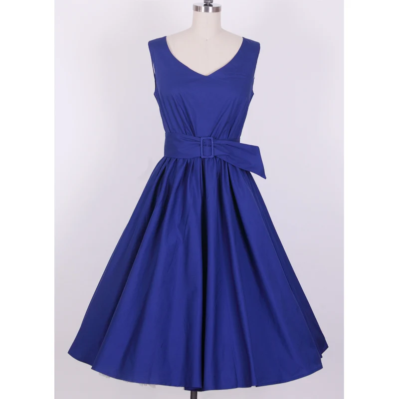 

FREE SHIPPING Fashion vintage Dark Blue V-neck belt one-piece dress costume costumes