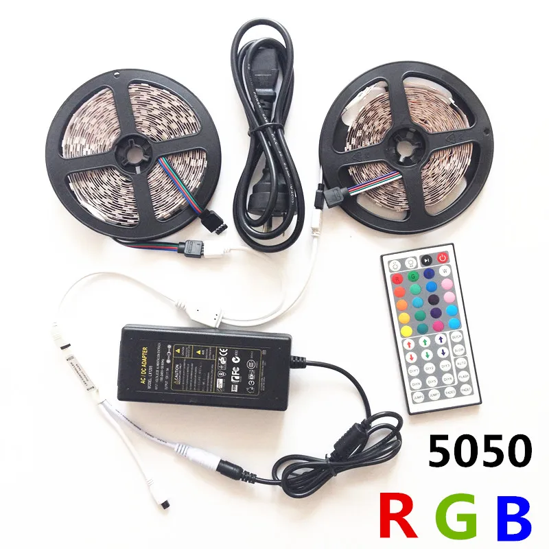 10 м светодиодная полоса освещения 5050 RGB Светодиодная гибкая набор + 44 клавиши
