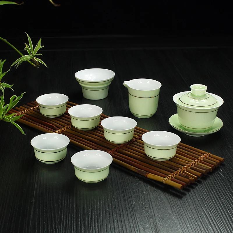 J02 Цзиндэчжэнь, Китай, Celadon, чайный сервиз, керамический фарфор, керамика, голубой и белый чай, чашка, чайный горшок, чайный набор кунг-фу - Цвет: J02