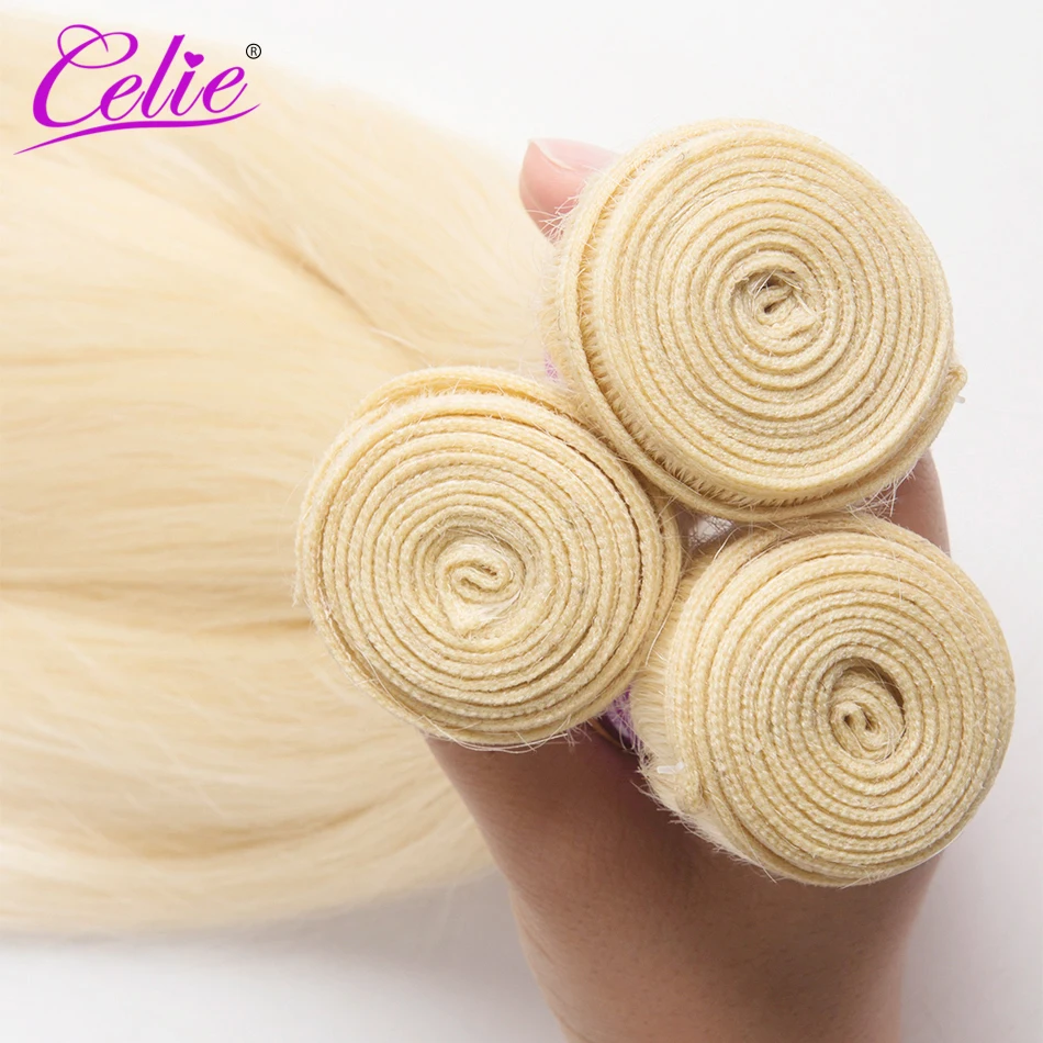 Светлые прямые пучки волос с фронтальной связью Remy 3 пучка прямой блонд закрытыми