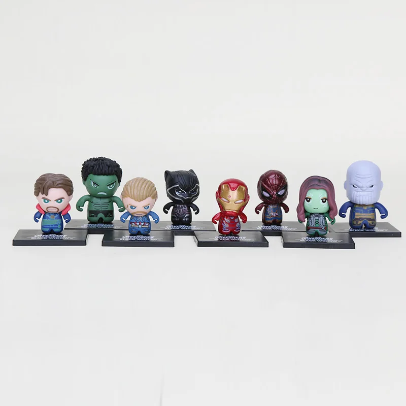 4 см 8 шт./компл. Marvel игрушки Мстители завершающей с принтом «Железный человек», «Человек-паук», Набор фигурок супергероев танос черный пантера ПВХ фигурки
