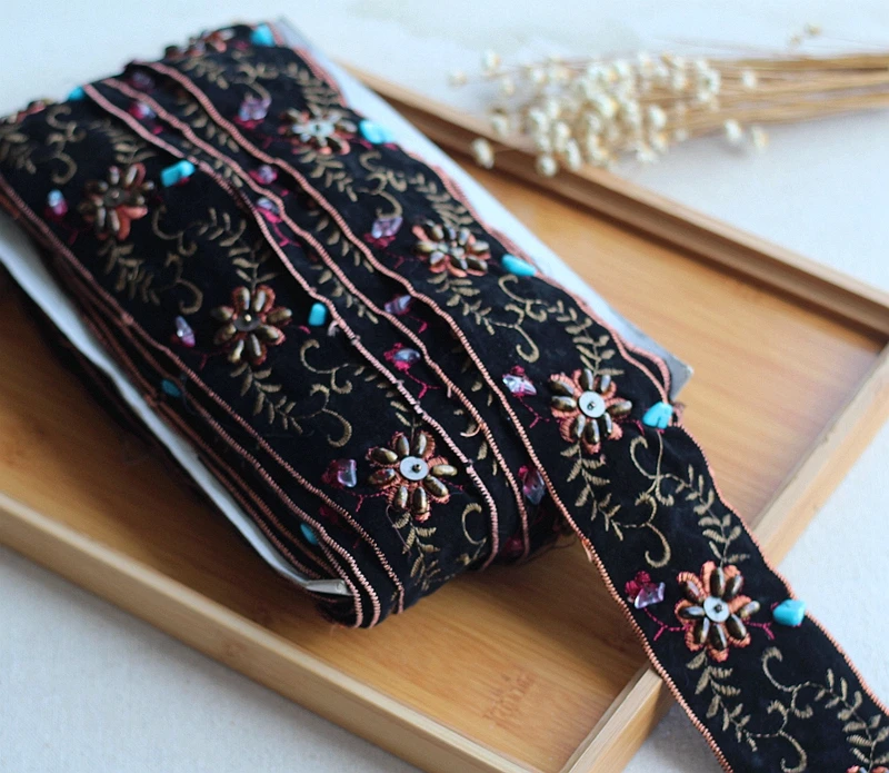 2 ярда высокое качество ручная работа бисер блестки свадебная кружевная отделка