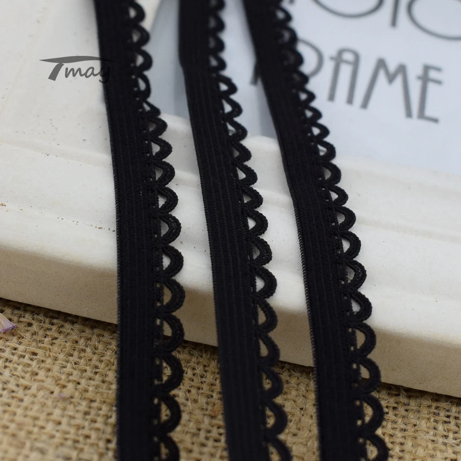 Эластичная лента #283 однотонная эластичная черного цвета с кружевной каймой 8