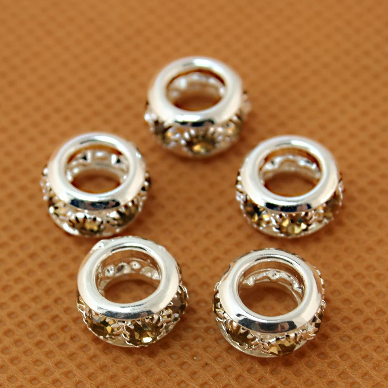 

100pcs/lot 5x10mm Round Light Brown Crystal Rhinestone Spacer Beads fit European Bracelet