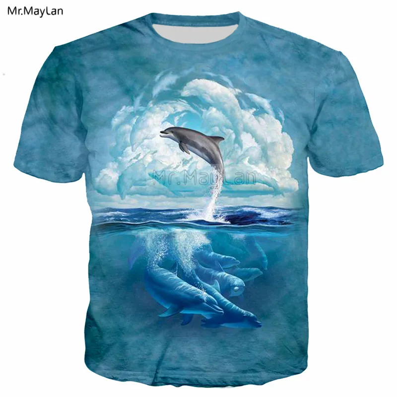 

Ocean Animal Dolphin Jumping Print 3D HD Digital T-shirt Men/Women Summer Hipster Hip Hop Tshirt T shirt High School Tee Clothes