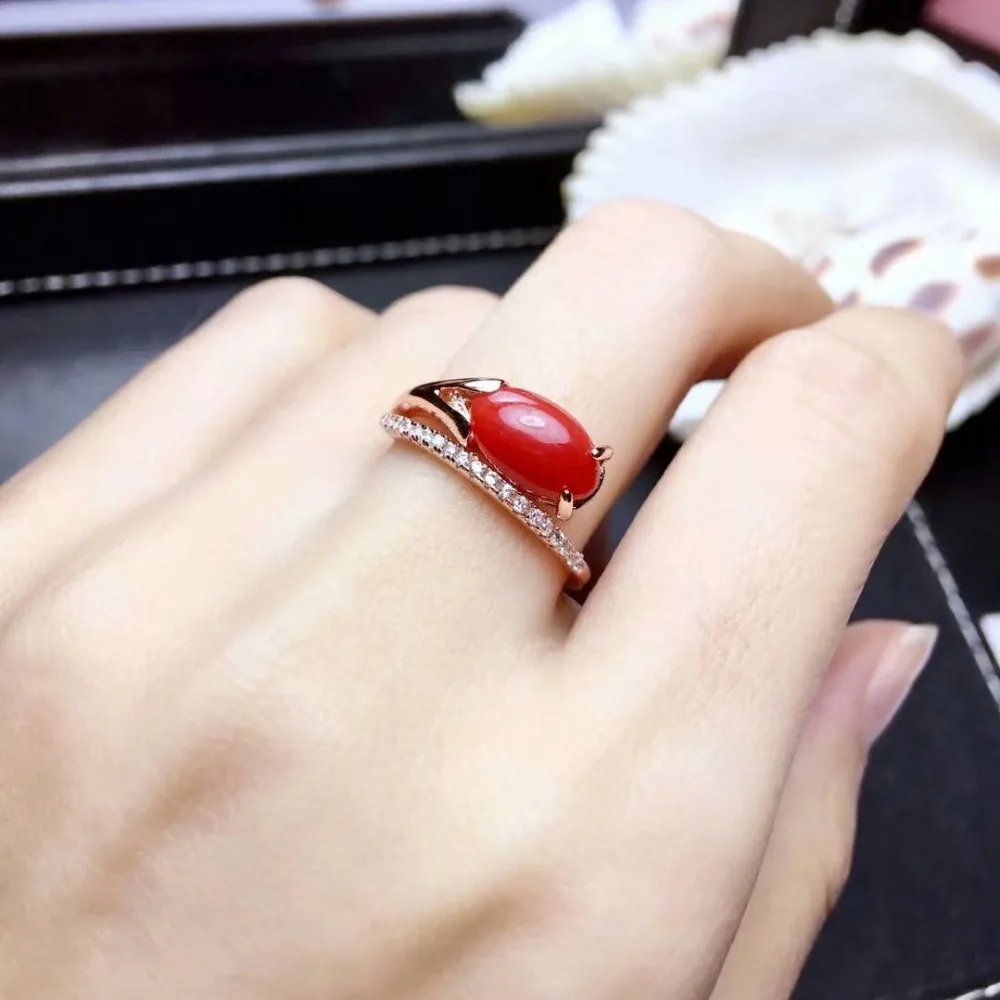 

shilovem 925 sterling silver Natural red coral rings fine Jewelry wedding women trendy open plant party new gift mj0612089agsh