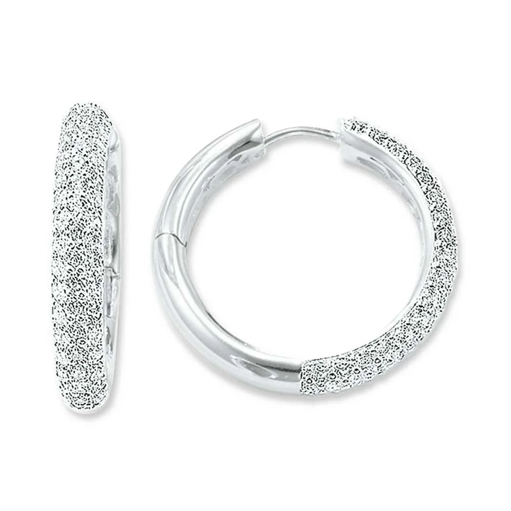 Серьги кольца серебристые с белым цирконием серьги петли большого размера 31 мм в