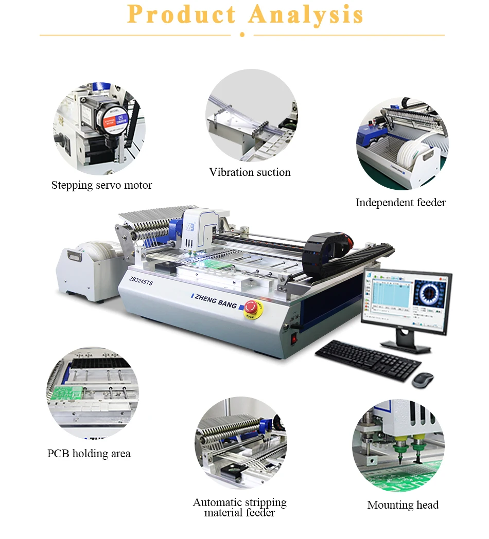 Low Cost Pick Place Machine ZB3245TS with 4pcs camera / LED Chip Mounter Machine/ LED SMT Assembly Machine