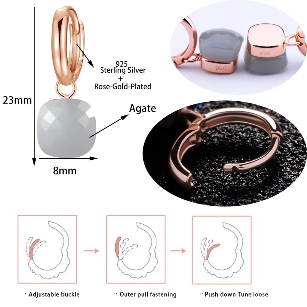 Серьги MetJakt в богемном стиле из натурального серого агата однотонные серьги