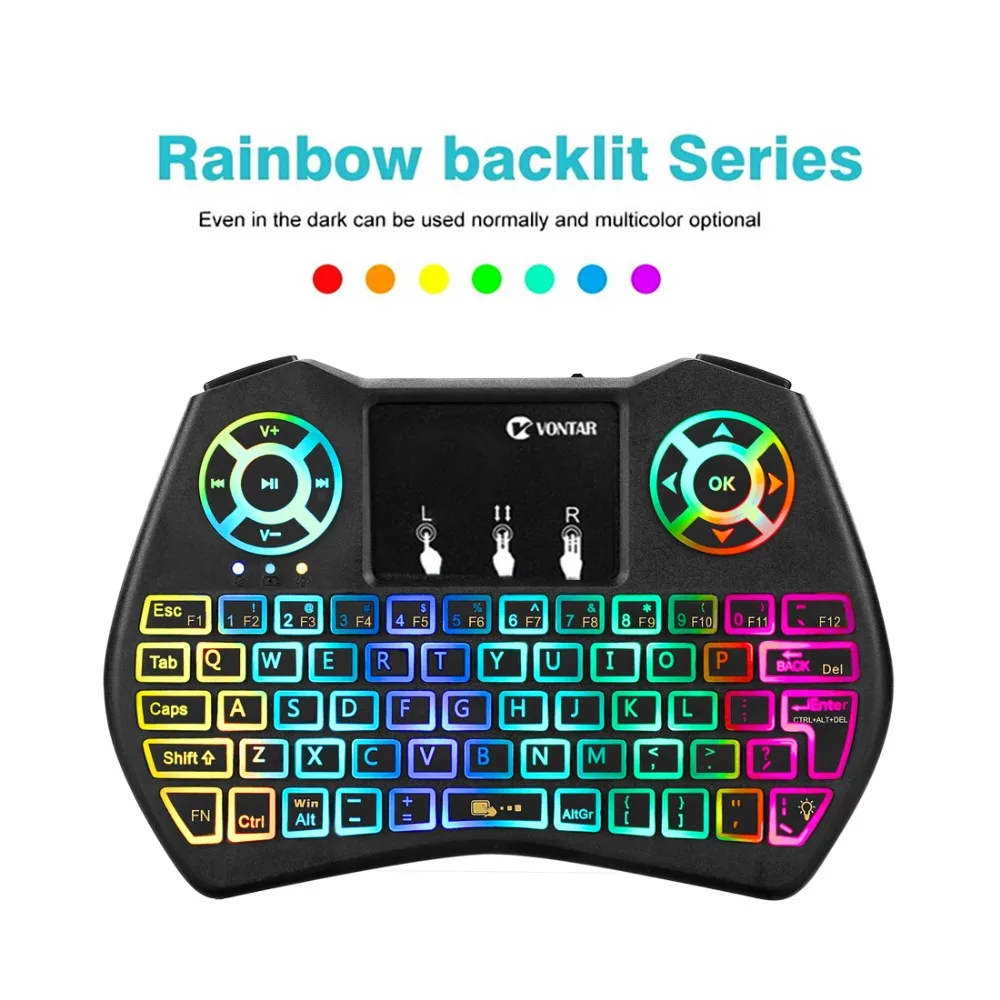 VONTAR i9 клавиатура с подсветкой Беспроводная клавиатура Английский Русский RGB Air mouse с тачпадом пульт дистанционного управления для Android tv Box PC