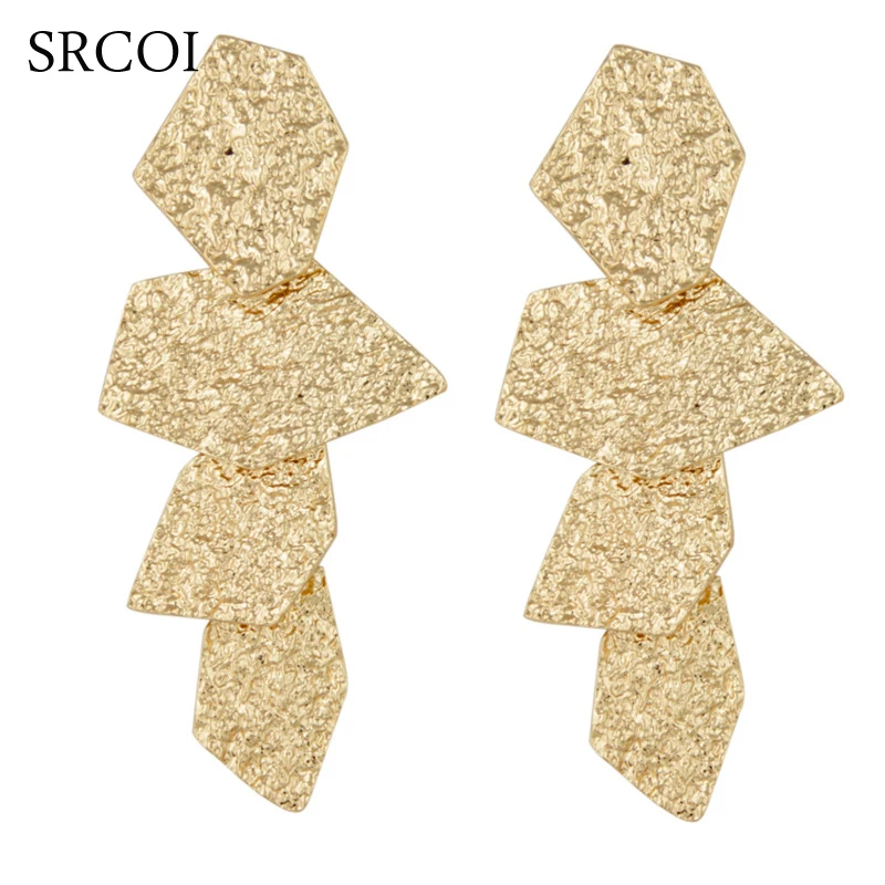 Модные геометрические длинные серьги SRCOI золотого цвета большие крупные