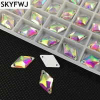 clear crystal ab color glass rhombus shape sew on rhinestone flatback sewing crystal stones dress jewelry making 11x19mm
