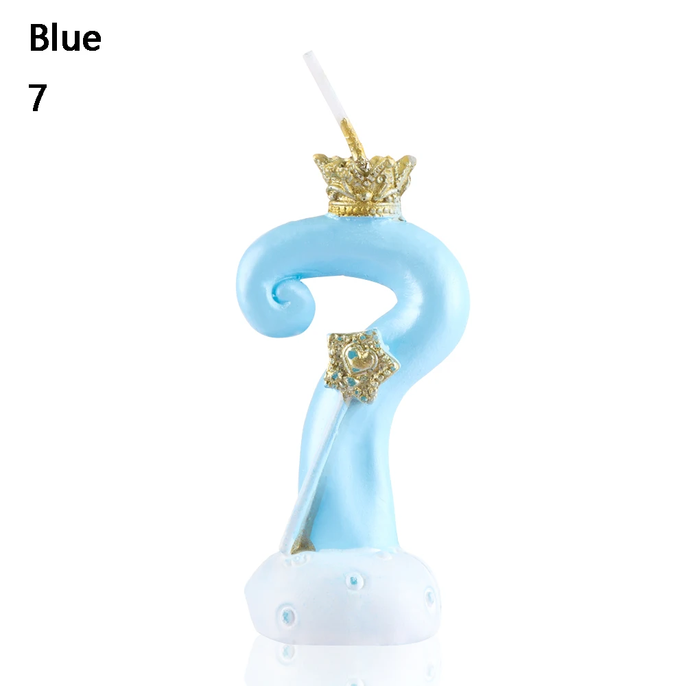 Blue-7with box 1 шт. розовая Корона 0-9 цифровой номер торт свечи Топпер для торта «С Днем Рождения» вечерние украшения для детей свадебные принадлежности - Цвет: Blue-7with box