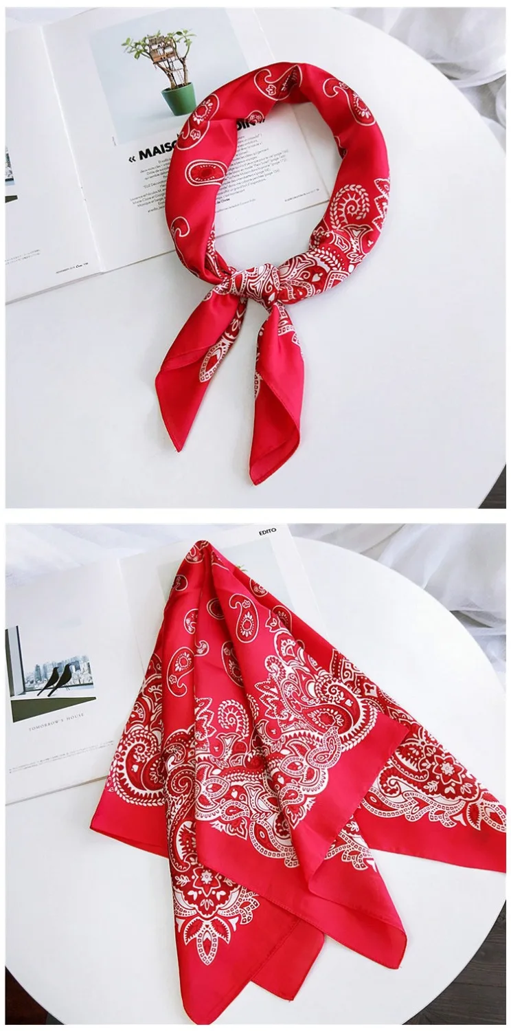 

Yishine 70*70 CM New Silk Scarf 70x70cm Traditional Pattern Printed Women Shawl Satin Small Squares Head Bag Decorative Scarves