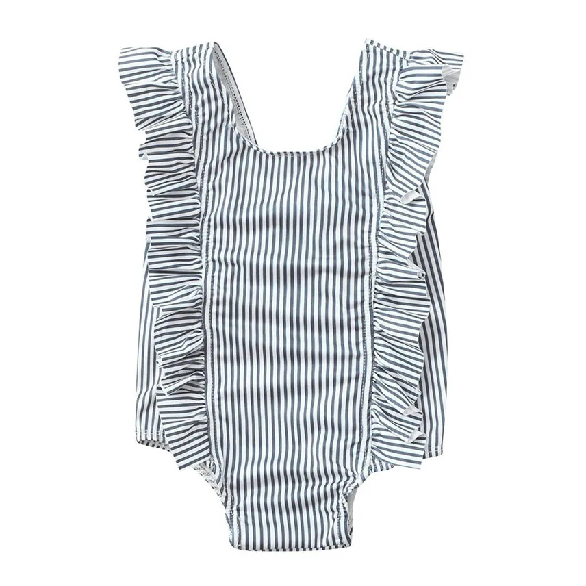 Gray 6-12 Months Летнее платье на возраст от 12 мес. до 5 лет, Дети купальник для девочки с оборками ванный комплект бикини в полоску купальники бикини купальный костюм Пляжная одежда Y - Цвет: Gray 6-12 Months