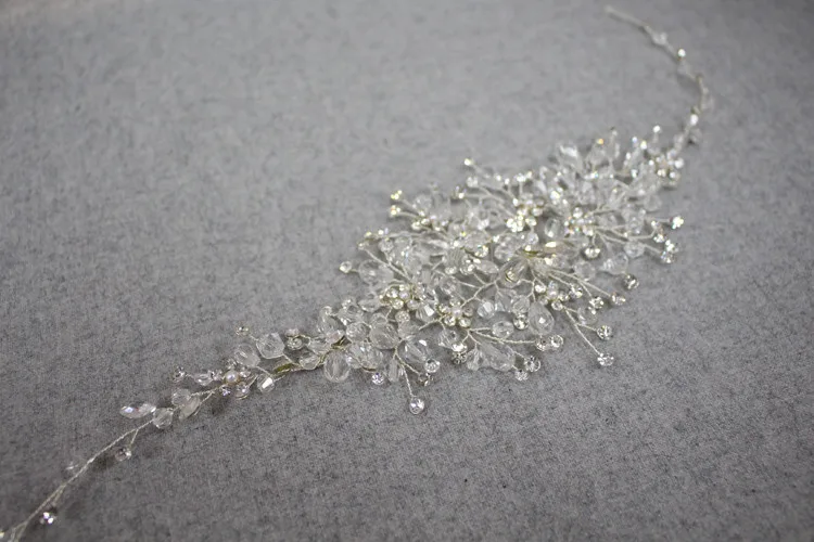Jonnafe серебро бисера Цветок Тиара Свадебные аксессуары для волос лоза Хрустальное