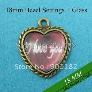 18 мм оправа в форме сердца основы кабошона + подходящие прозрачные стеклянные