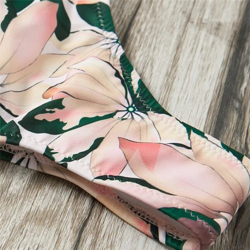 Женское бикини 2019 сексуальный купальник с принтом листьев лямкой на шее комплект