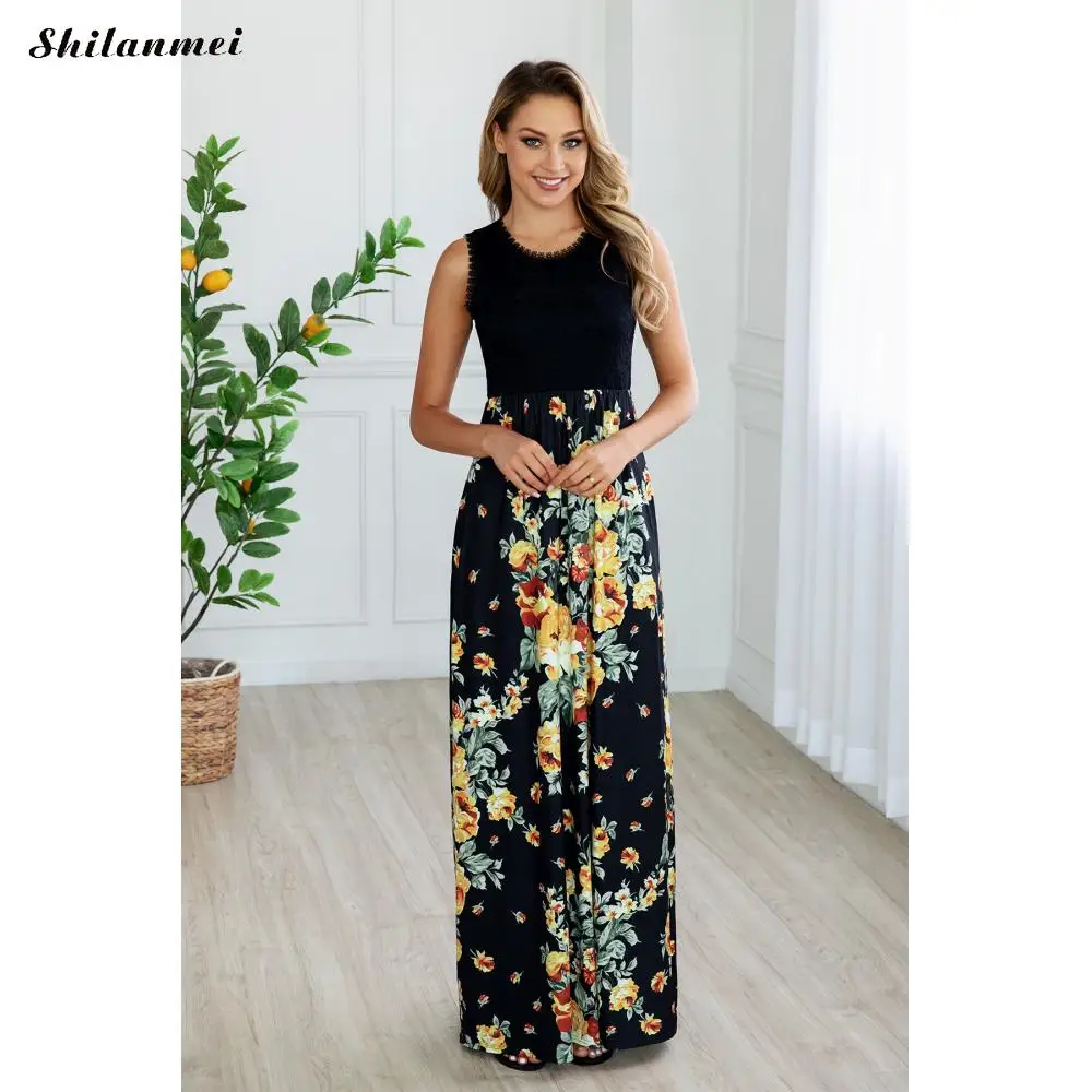 Женское богемное Платье макси с цветочным принтом Элегантное Длинное платье без