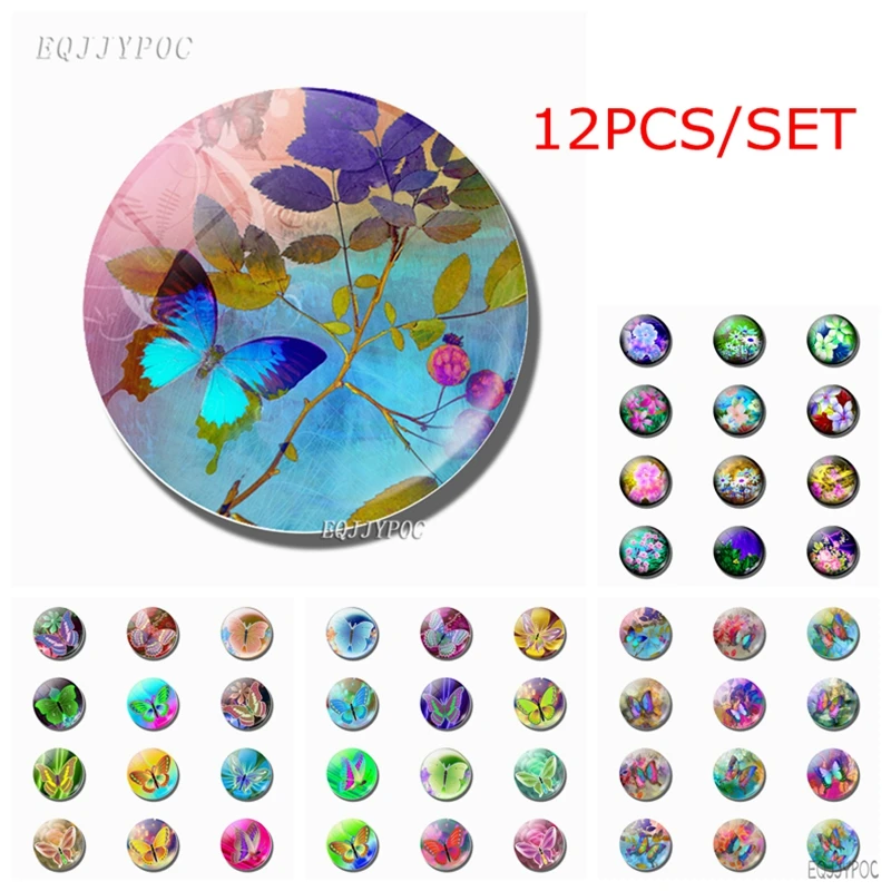 12 шт./лот магнит на холодильник с бабочками и цветами стеклянный купольный