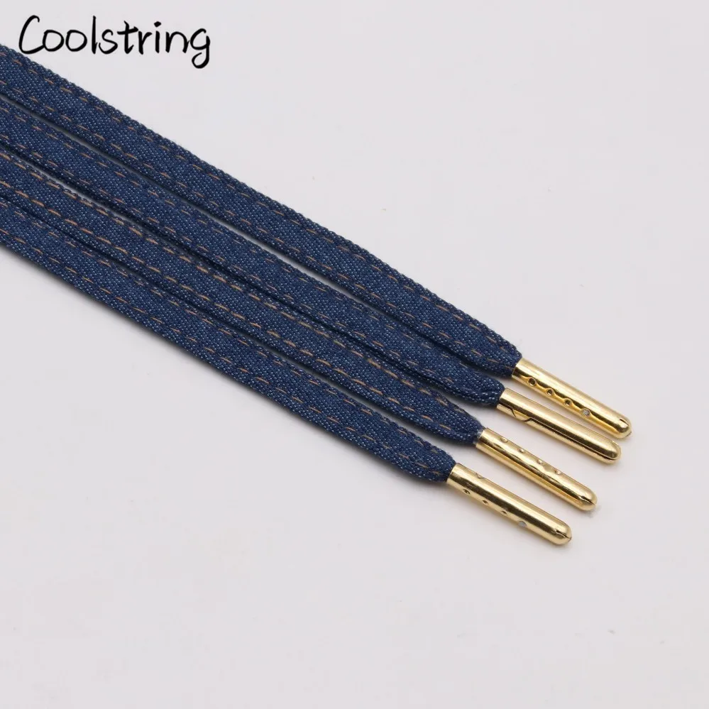 Coolstring 8 мм Премиум плоские джинсовые шнурки металлические Aglet классические шнурки подгонять ваши ноги синий черный шнурки для кроссовок