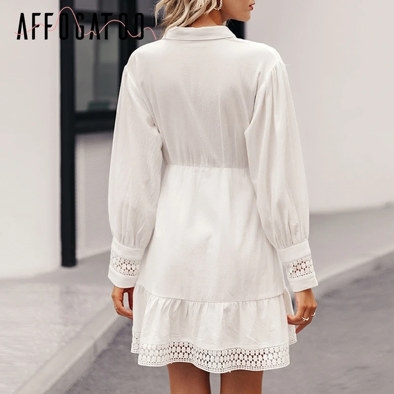 Женское кружевное короткое платье afogatoo белое винтажное из хлопка с рюшами и