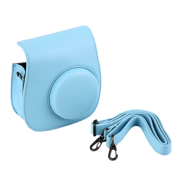 Blue Прекрасный кожаный наплечный ремень для камеры, сумка для Polaroid, красочный чехол для Fuji Fujifilm Instax Mini 8, винтажный, 7 цветов - Цвет: Blue