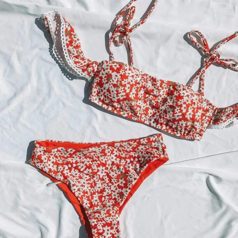 Сексуальный принт бикини 2019 женский купальник Высокая талия рукав Бикини Набор