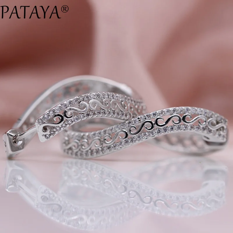 PATAYA новые уникальные волнистые большие круглые Висячие серьги женские модные ювелирные изделия 585 розовое золото микро воск инкрустация натуральные длинные серьги из циркония