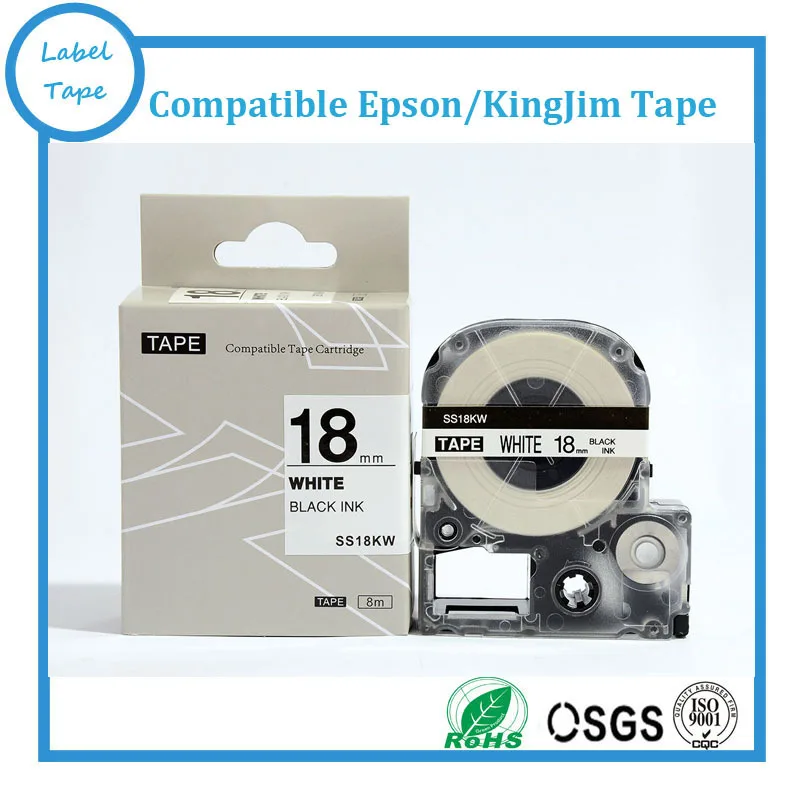 

10 pcs Black on white 18mm label tape SS18KW compatible for both KINGJIM labelworks label tapes LW-400 LW-600